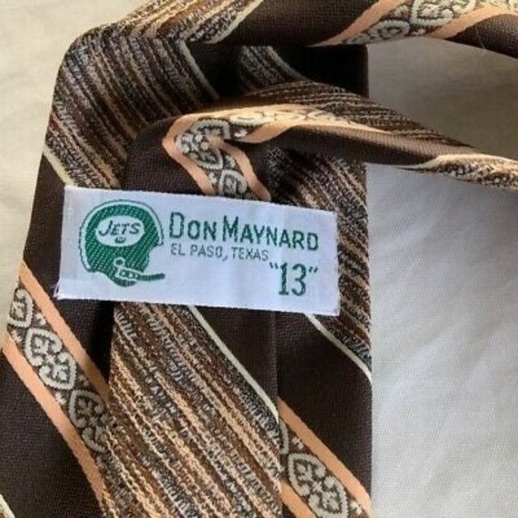 Don Maynard Jets El Paso Texas"13" Mens Tie Brown Beige Diagonal Striped Necktie - Picture 4 of 4